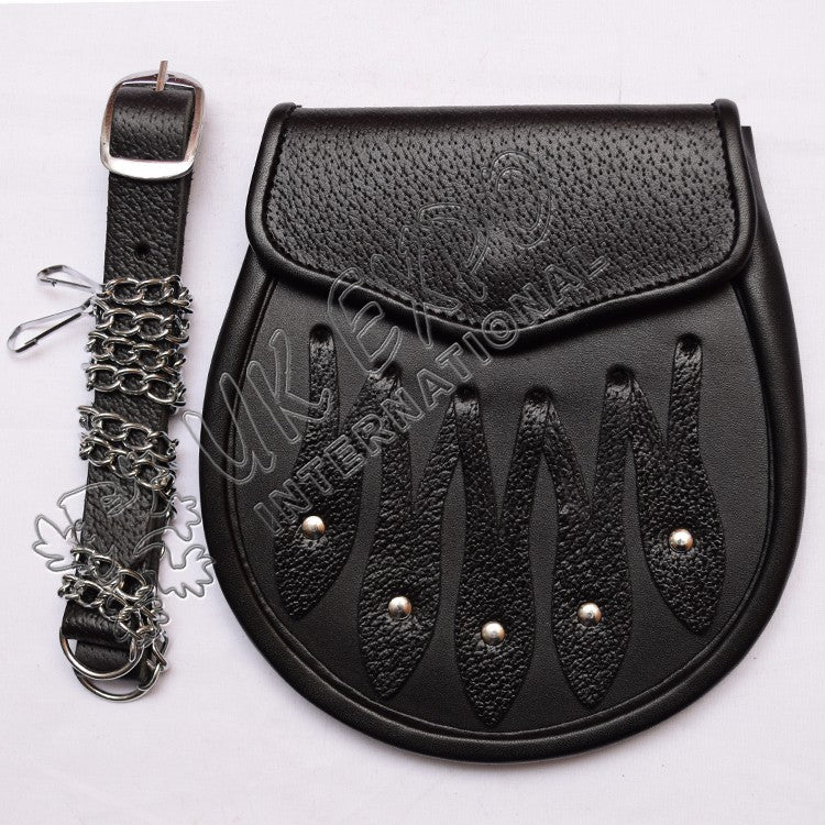 Black Leaves Embossed Leather Sporran