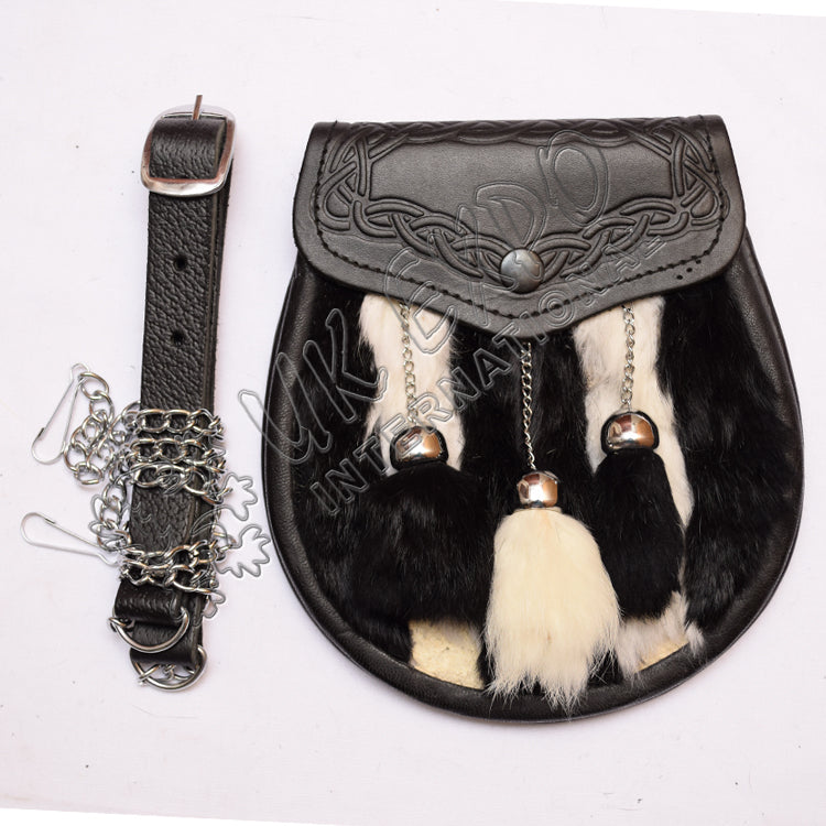 Polar Night Black Rabbit Fur Embossed Leather Sporran