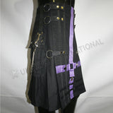 Black With Purple Strip Cargo Kilt