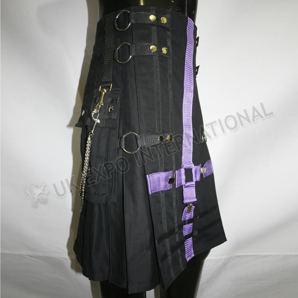 Black With Purple Strip Cargo Kilt
