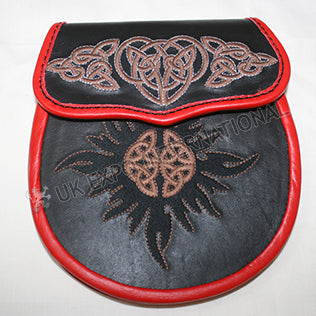 Embroidered Black Semi Dress Red Piping Leather Sporran