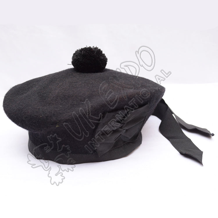 Black Balmoral Hat With Black Pom Pom