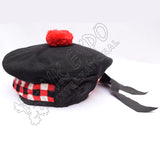 Balmoral Classic Black Hat With Dicing & Bold Red Pom