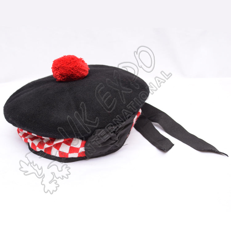 Classic Black Balmoral With White & Red Dicing Hat