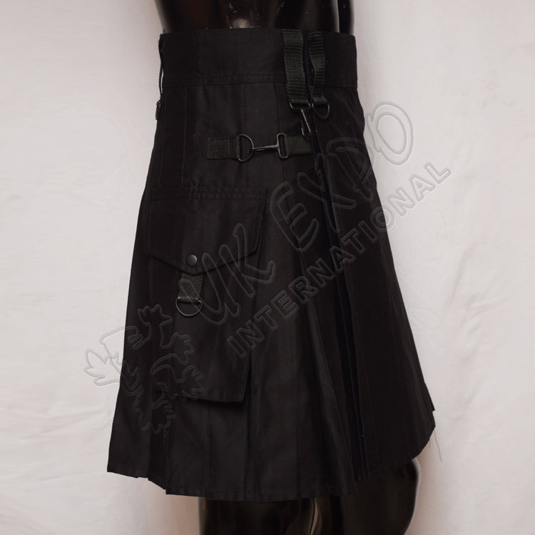 Black Color Sports Casual Utility Kilt