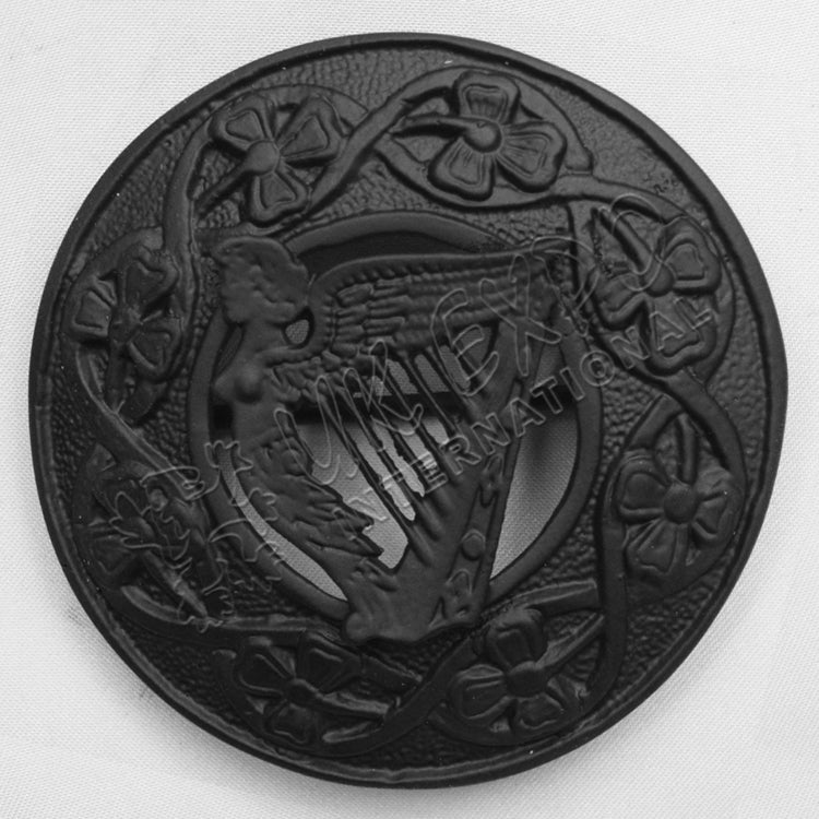 Black Color Coated Shamrock Knot With Irish Harp Brooch