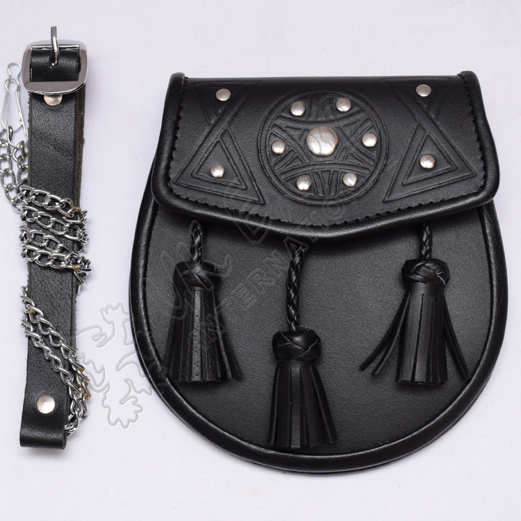 Black Embossed Leather Studded Sporran