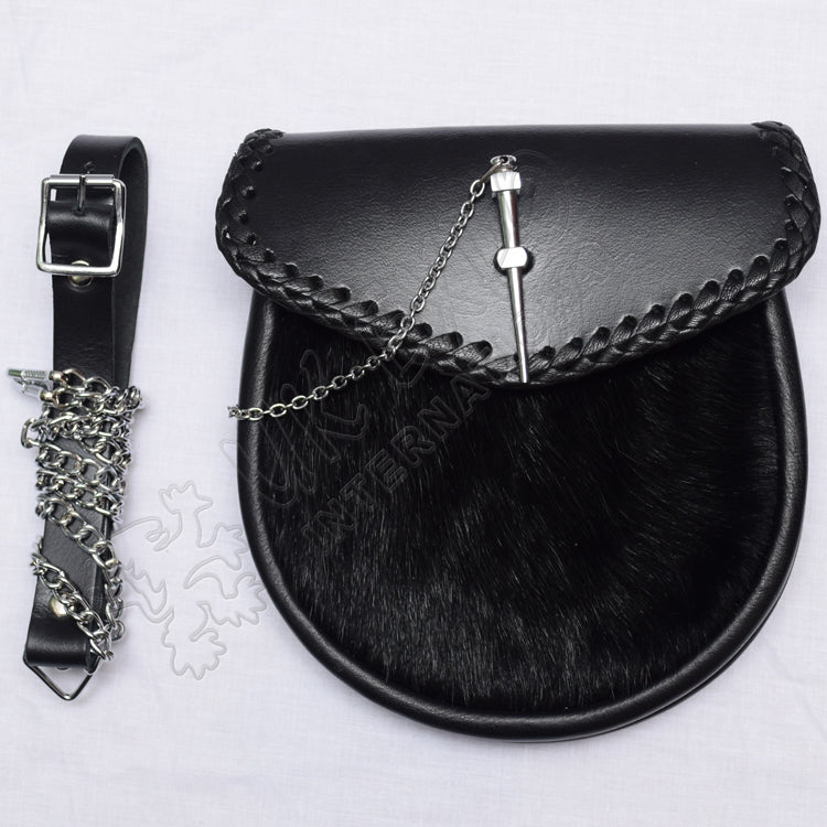 Knotwork Black Cow Skin Chain Lock Sporran