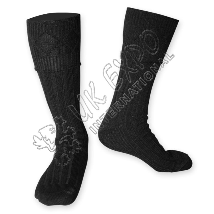 Rhombus Cuff Black Color Kilt Woolen Socks