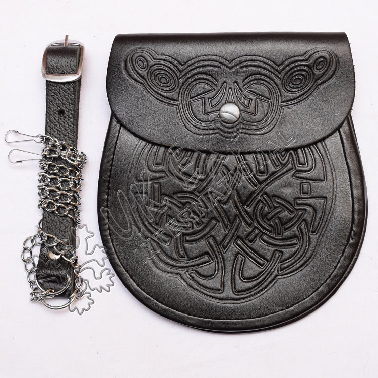 Black Color Leather Semi Dress Embossed Sporran