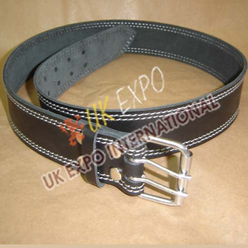 Black Leather Utility Kilt Belt With Double Pin Lock Buckle