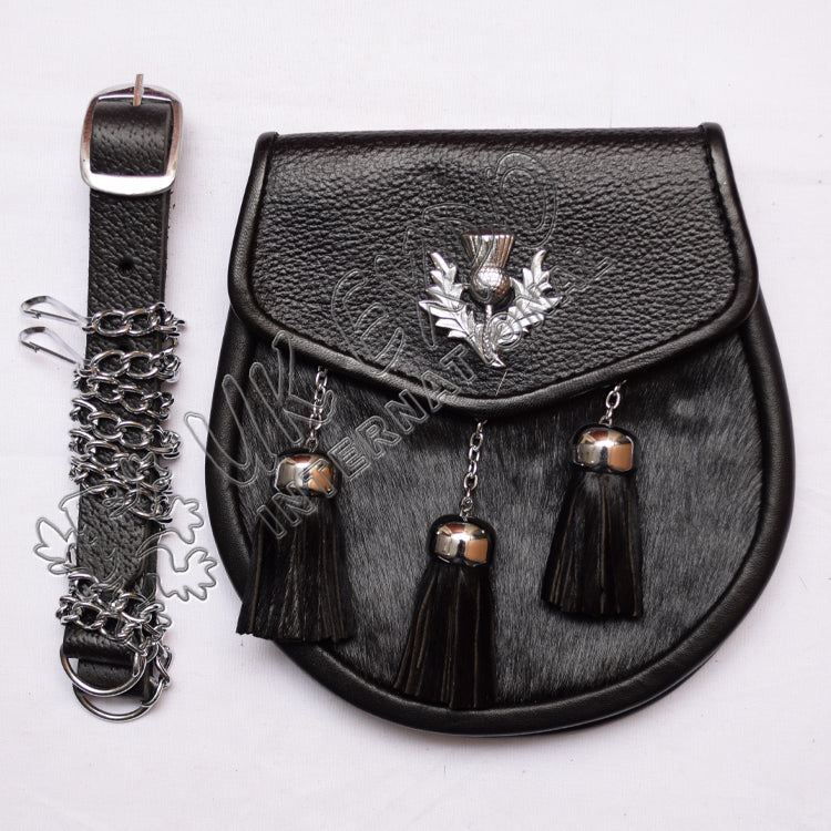 Black Color Rabbit Fur Leather Sporran