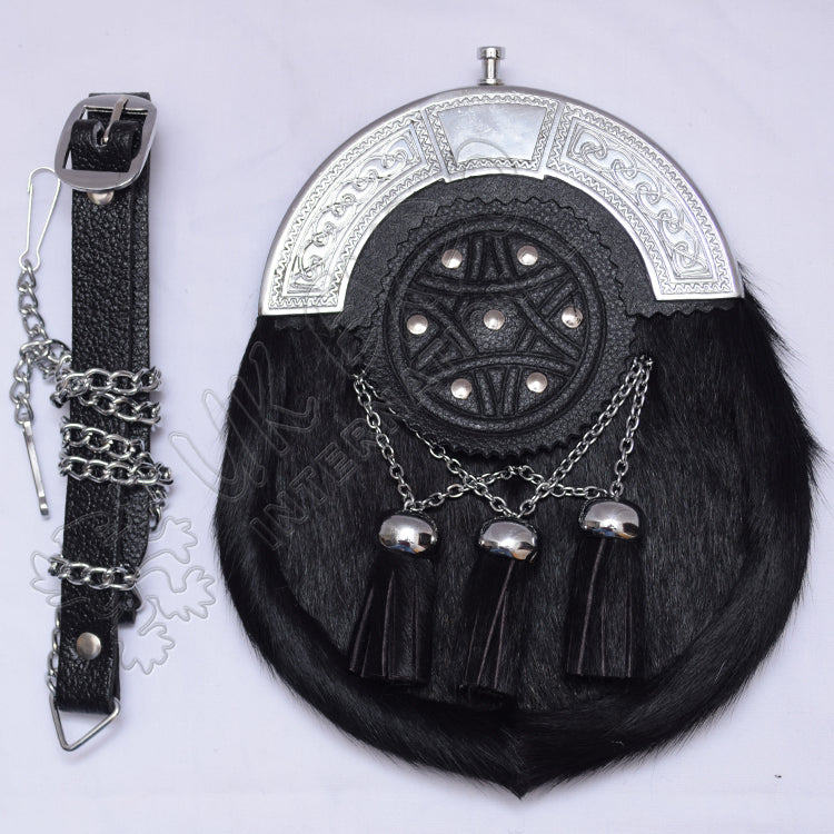 Celtic Warrior Black Cowhide Triple Cross Sporran