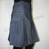 Blue Color Denim Utility Kilt