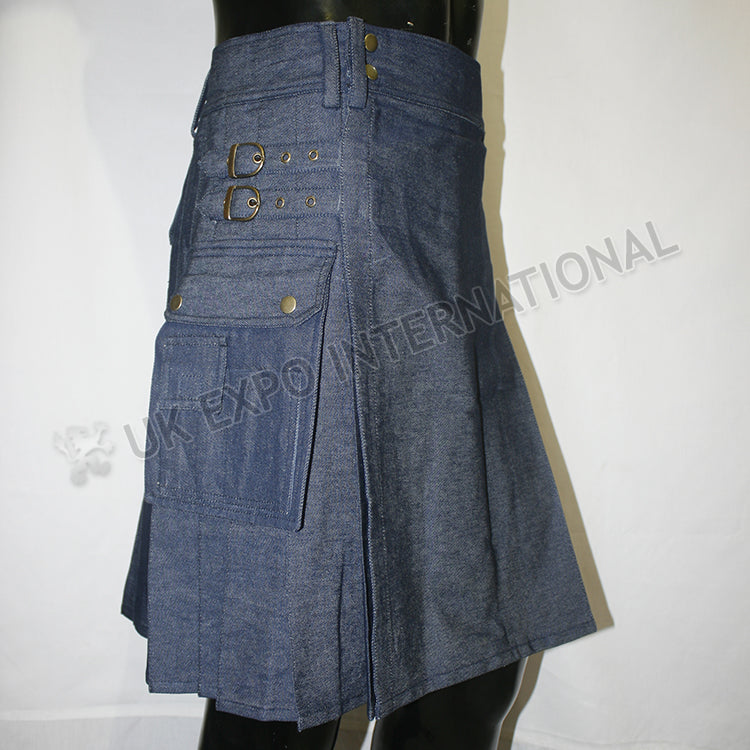 Blue Color Denim Utility Kilt