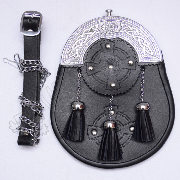Celtic Trinity Embossed Black Leather Sporran