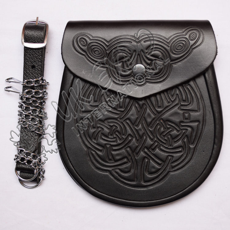 Black Celtic Embossed Leather Semi Dress Sporran