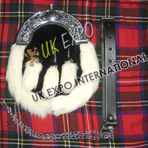 Highland Frost Black White Fur Celtic Sporran