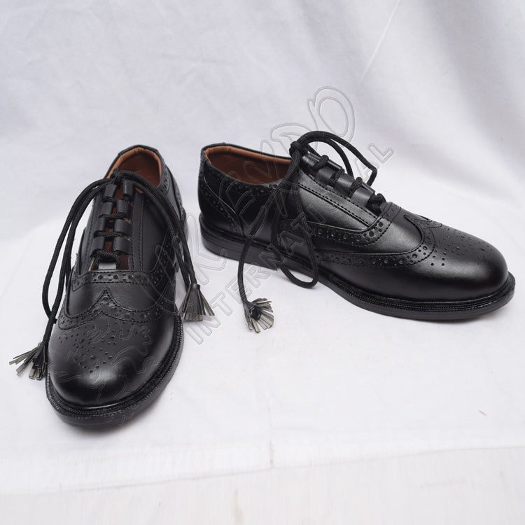 Black Ghillie Brogues PVC Dull Upper With Rubber Sole