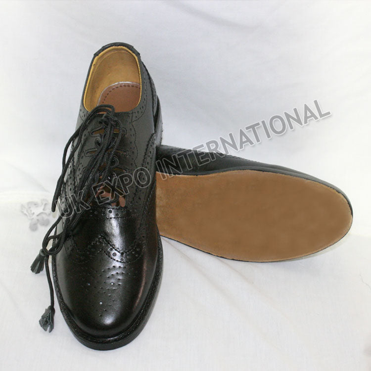 Black Ghillie Brogues PVC Shine Upper - Real Leather Sole
