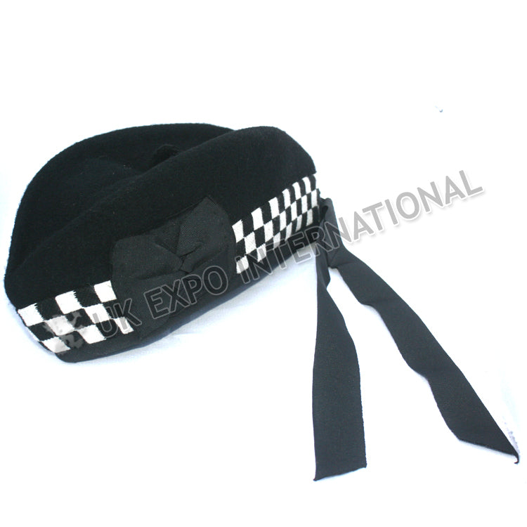 Black Glengarry Hat With Dicing