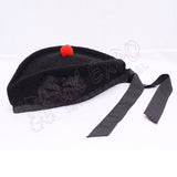 Black Glengarry Hat Plain With Red Pom