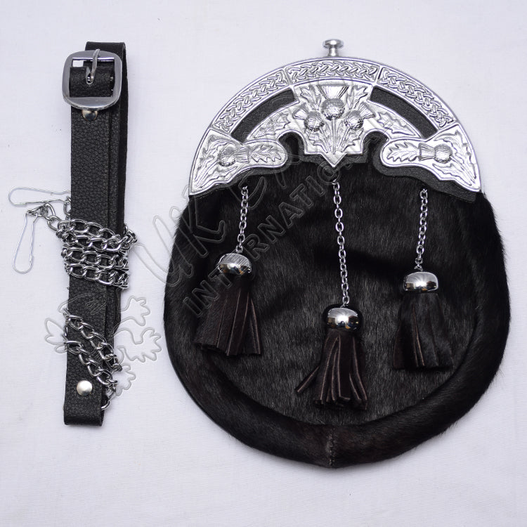 Scottish Flower Full Dress Black Goat Skin Sporran