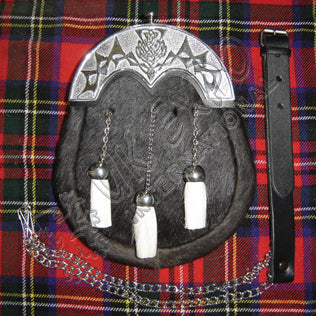 Scottish Flower Black Goat Skin Full Dress Sporran