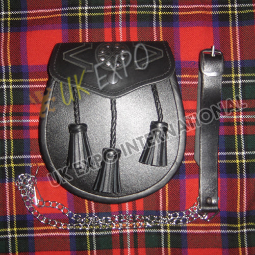 Black Leather Celtic Embossed Day Wear Sporran