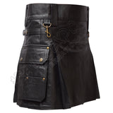 Black Leather Warrior Kilt 4 Strap Utility Kilt