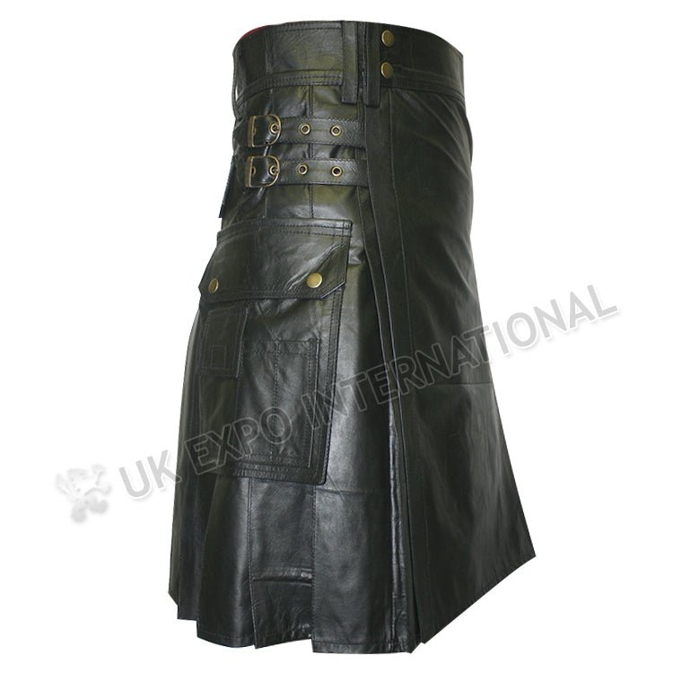 Black Real Leather Utility Kilt