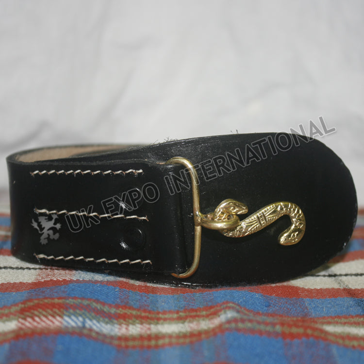 Civil War Black Leather Snake Buckle Waist Belt