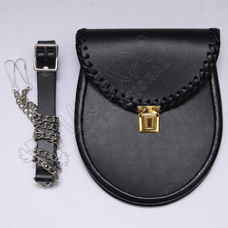 Braided Edge Black Leather Sporran