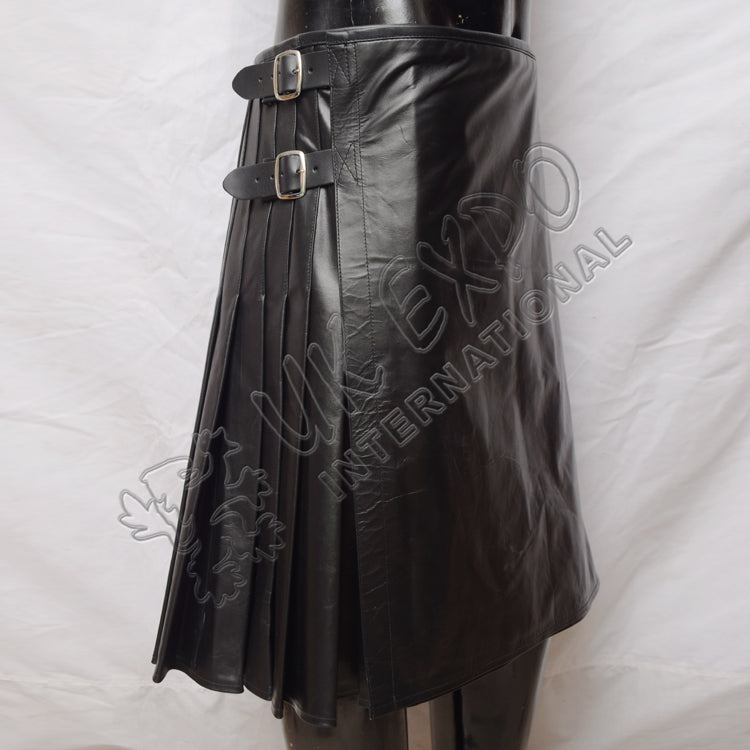 Fire Flame Black Leather Utility Kilt