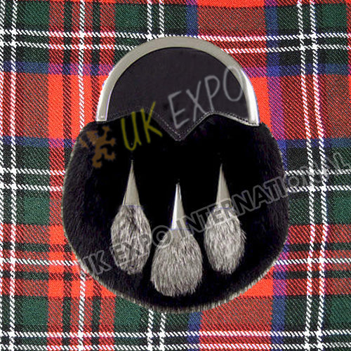 Black Gray Rabbit Fur Luxury Sporran