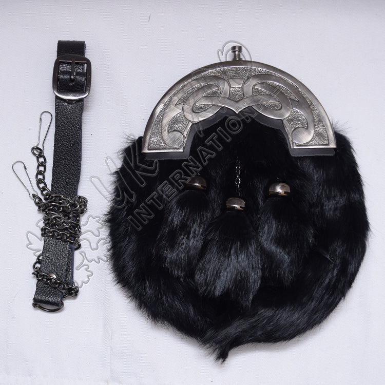 Black Rabbit Fur Celtic Full Dress Sporran