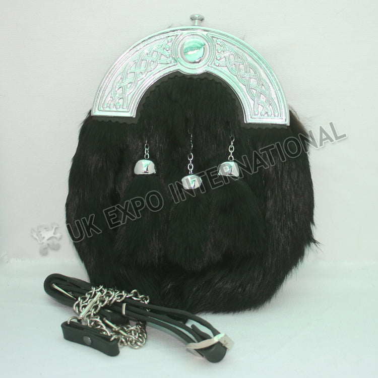 Scottish Black Rabbit Fur Celtic Sporran