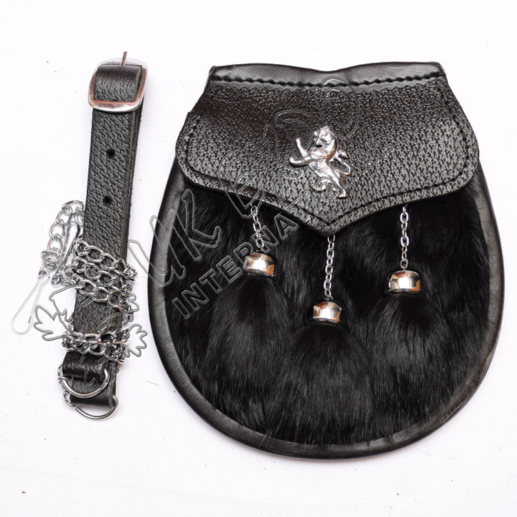 Rampart Lion Black Rabbit Fur Smart Sporran