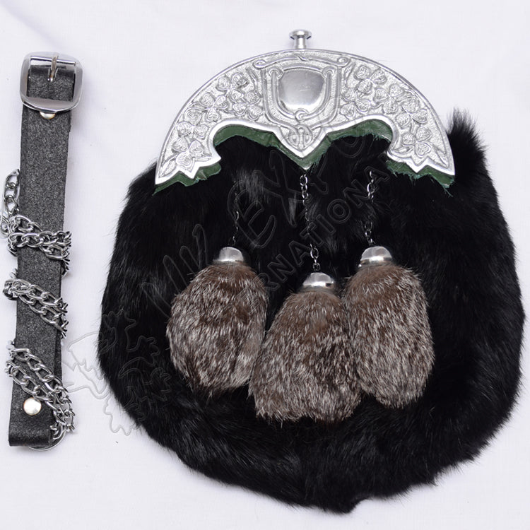 Shamrock Black Rabbit Fur Emerald Accent Sporran