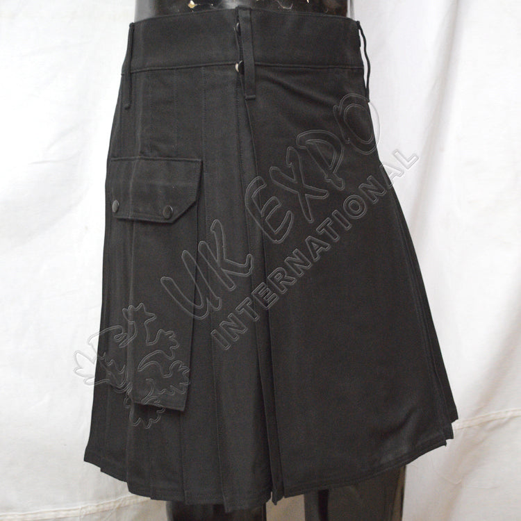Black Color Plain Utility Kilt