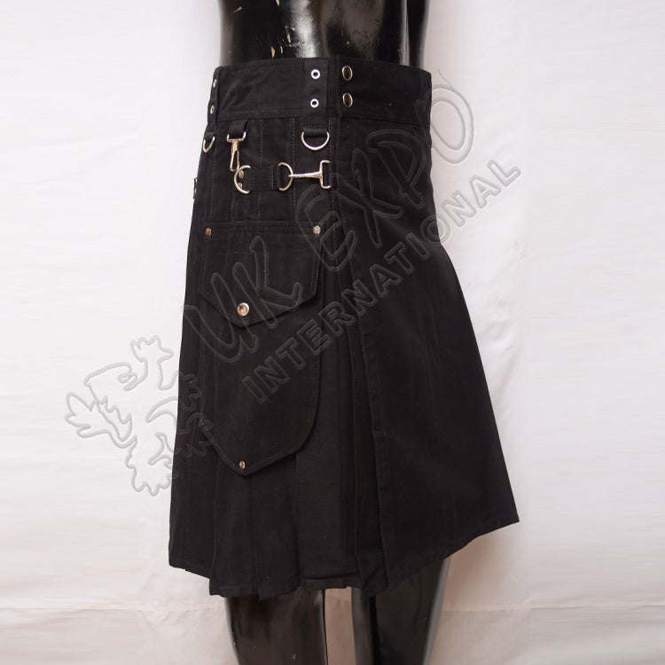 Gents Casual Black Utility Kilt