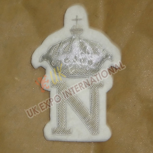 Napoleonic French Officers Crowned N Silver Bullion Embroidered Patch