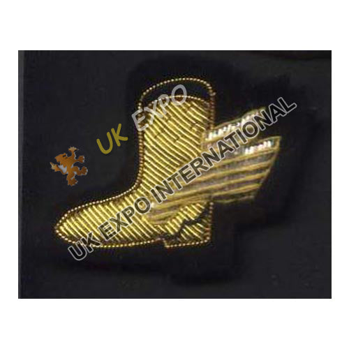 Gold Bullion Winged Boot Embroidered Patch