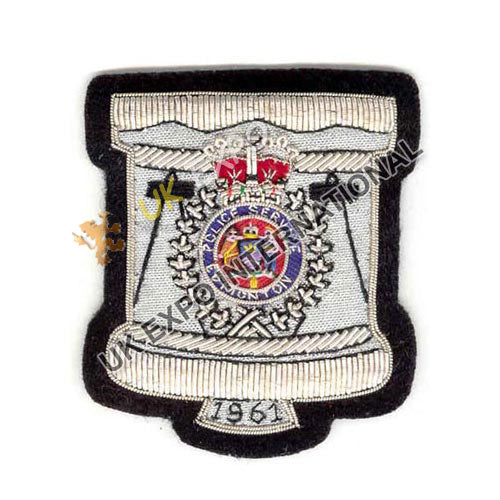 Edmonton Police Service Pipe Band Hand Embroidered Silver Bullion Blazer Badge