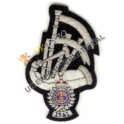 Handcrafted Bagpipe Bullion Wire Blazer Badge