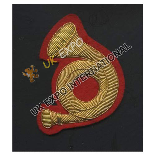 Gold Bullion Embroidered Bugle Horn Badge