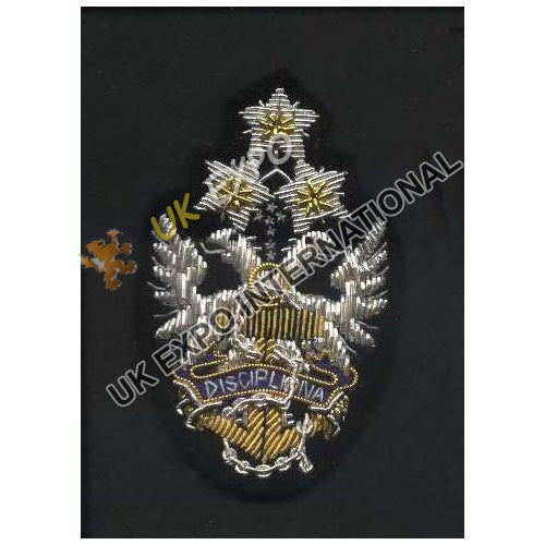 Hand Embroidered Silver Bullion Wire Eagles Crest Badge