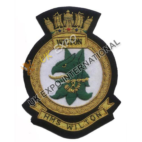 Hand Embroidered Bullion Wire HMS Wilton Royal Navy Blazer Patch