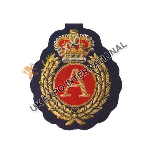 Handcrafted Gold Bullion Wire Embroidered Red Center Gold Letter A Military Crest Patch
