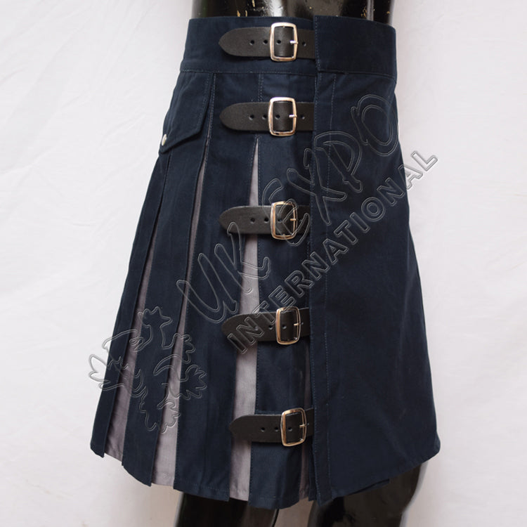 Navy Blue With Grey Hybrid Utility Kilt